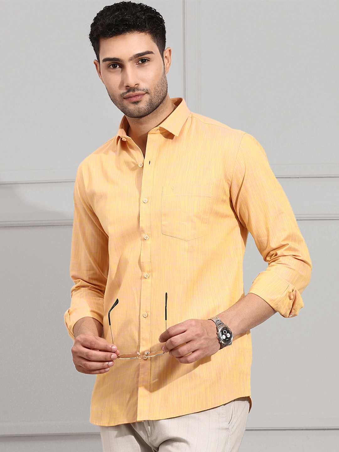 

Ramraj Men Slim Fit Pure Cotton Formal Shirt, Orange