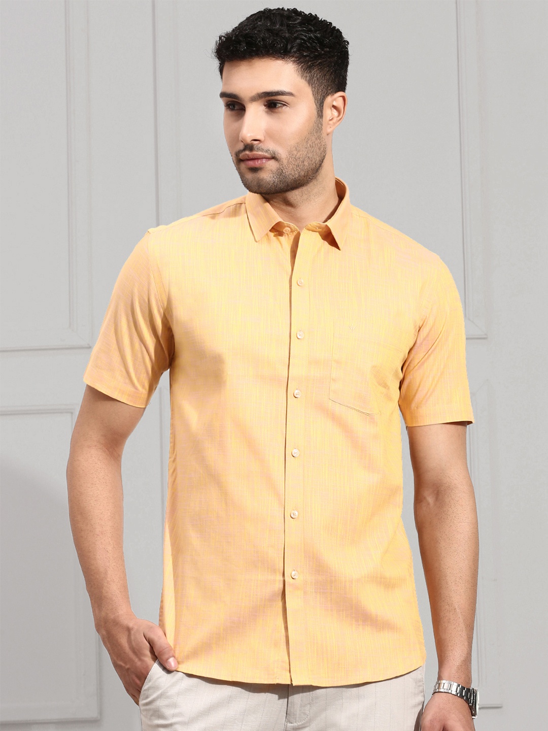 

RAMRAJ Men Slim Fit Pure Cotton Formal Shirt, Orange