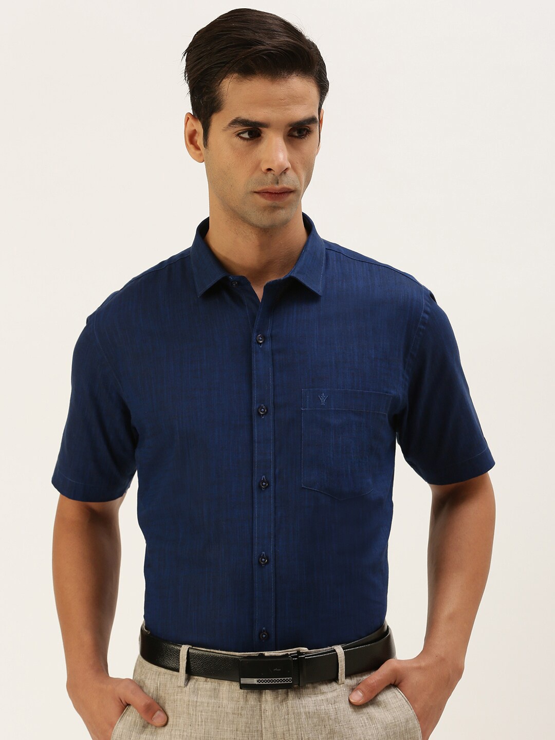 

Ramraj Men Blue Cotton Formal Shirt