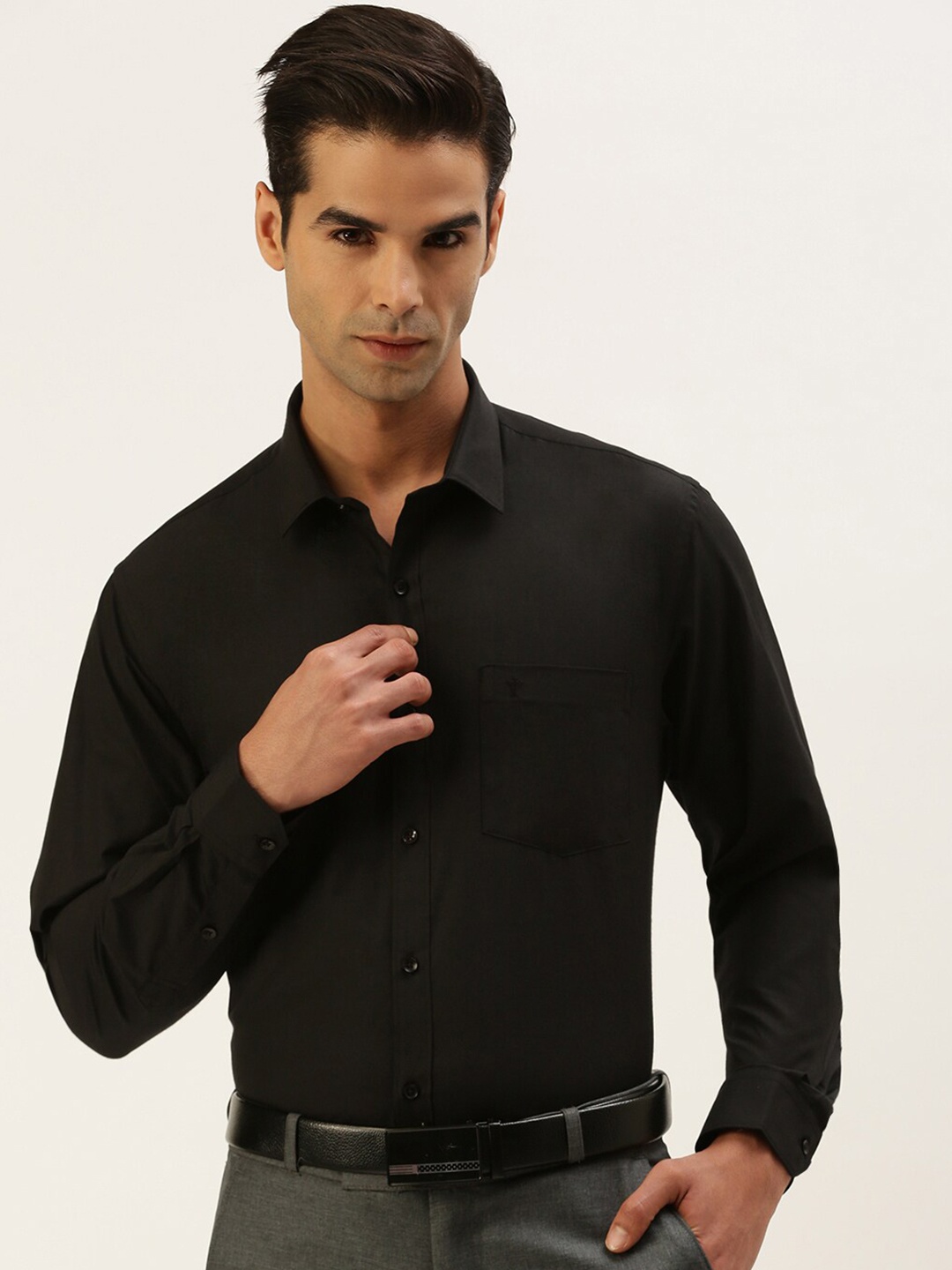 

Ramraj Men Black Solid Formal Shirt