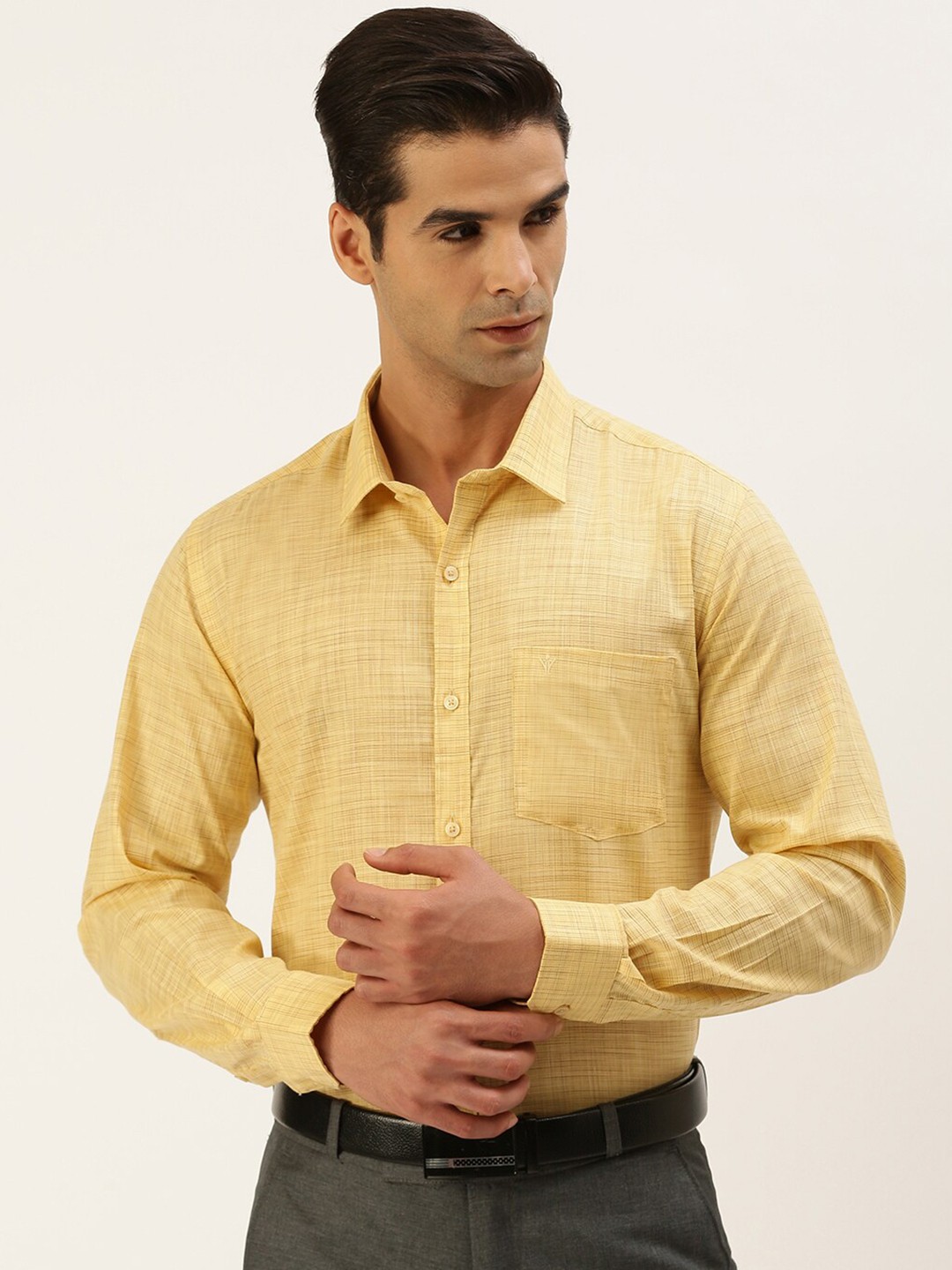 

Ramraj Men Cream-Coloured Solid Formal Shirt