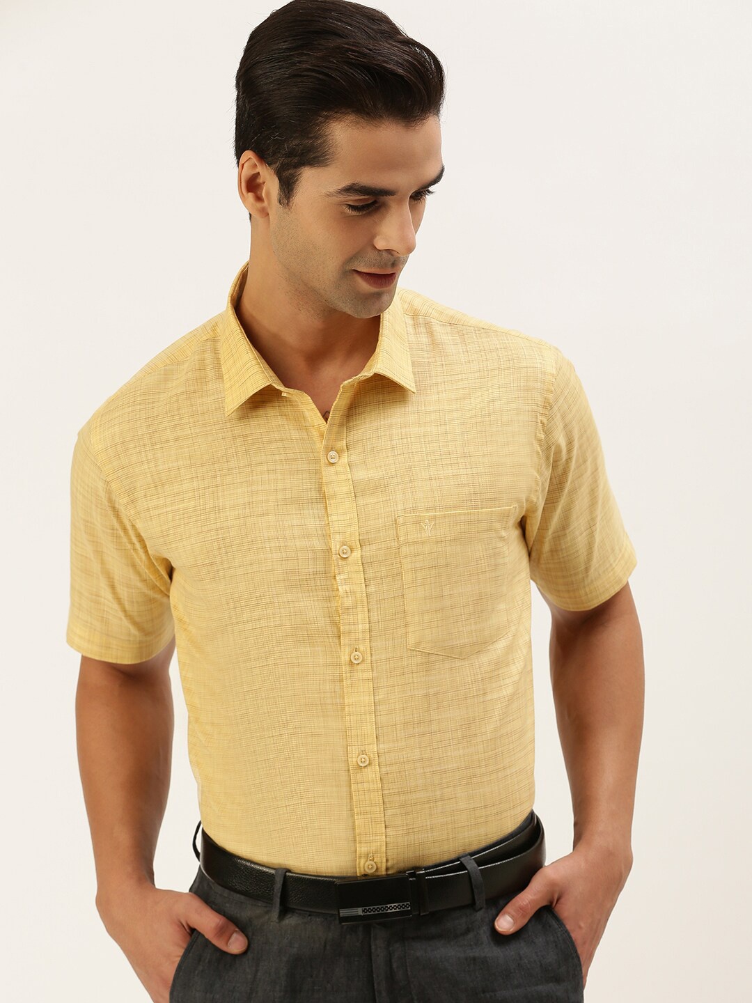 

Ramraj Men Cream-Coloured Solid Formal Shirt