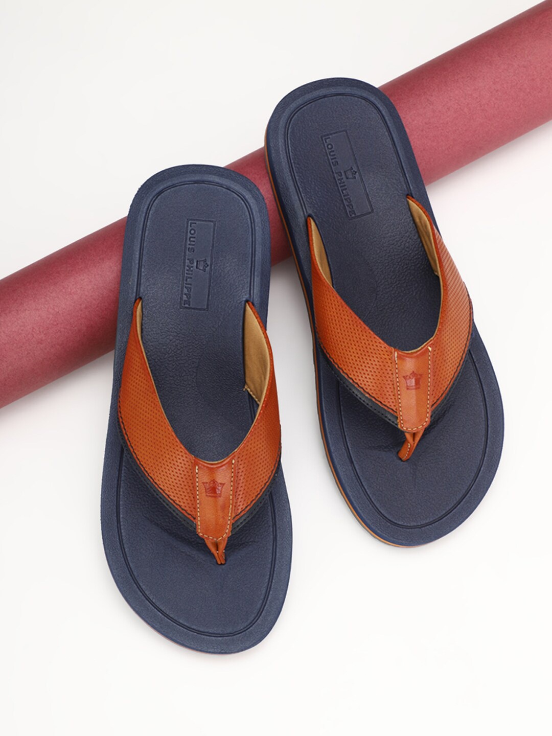 

Louis Philippe Men Navy Blue & Brown Thong Flip-Flops