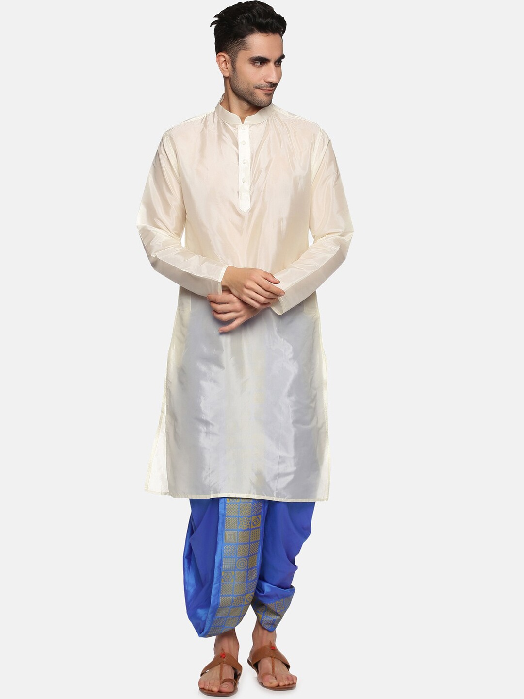 

Sethukrishna Men Cream-Coloured Kurta with Dhoti Pants