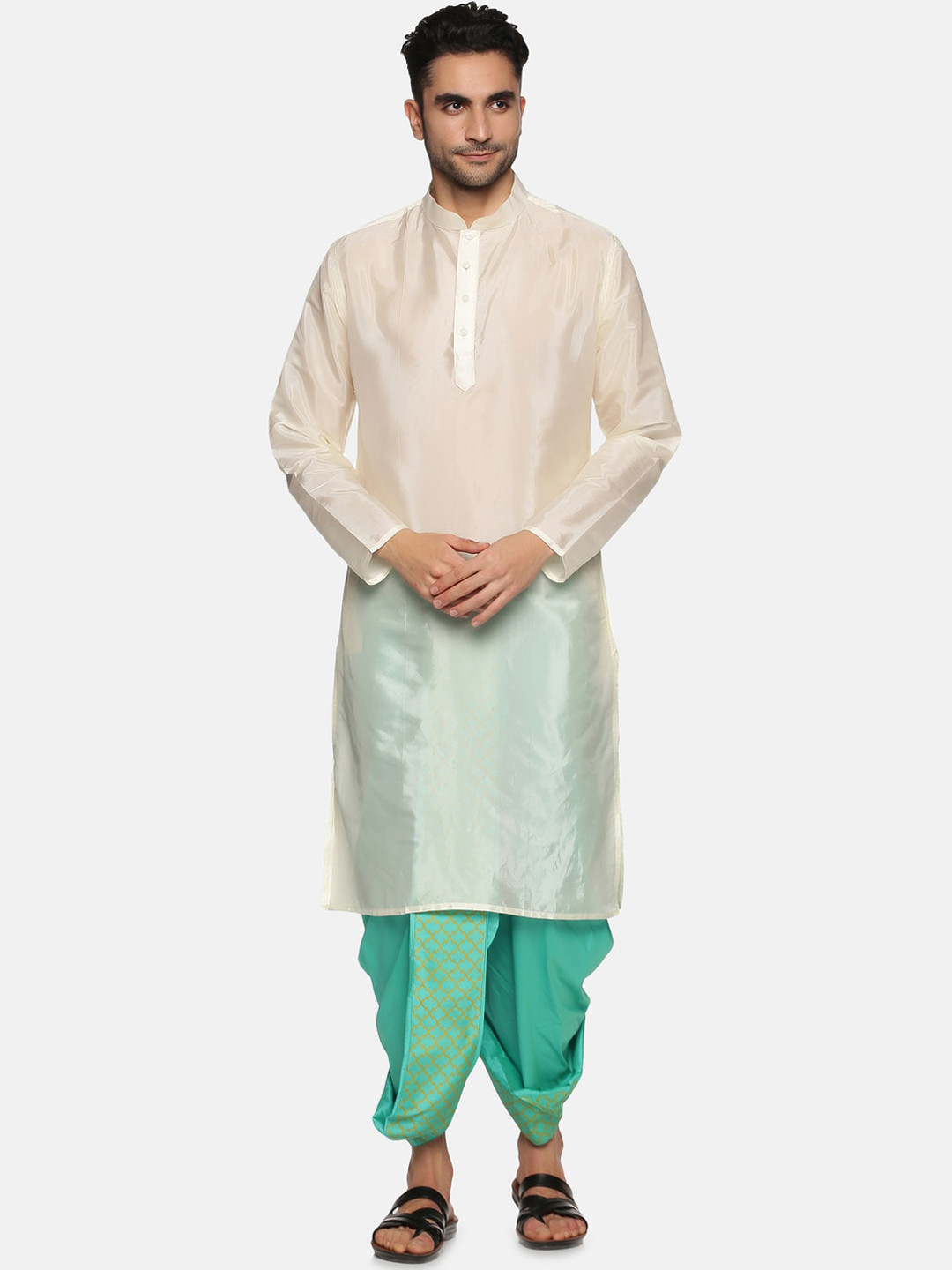 

Sethukrishna Men Cream-Coloured Kurta with Dhoti Pants