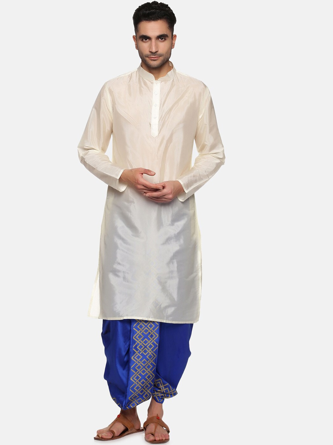 

Sethukrishna Men Cream-Coloured Kurta with Dhoti Pants