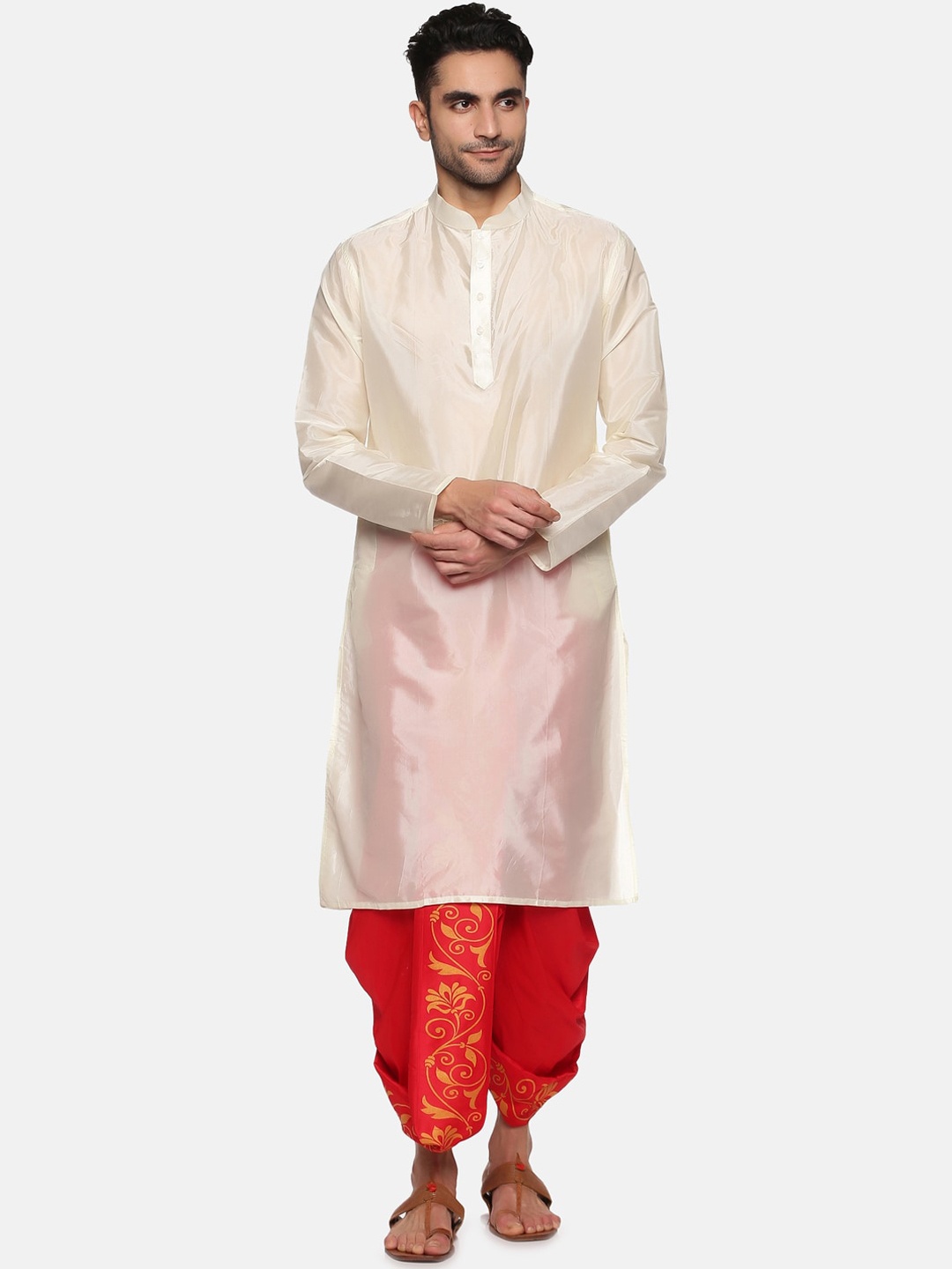 

Sethukrishna Men Cream-Coloured Kurta with Dhoti Pants