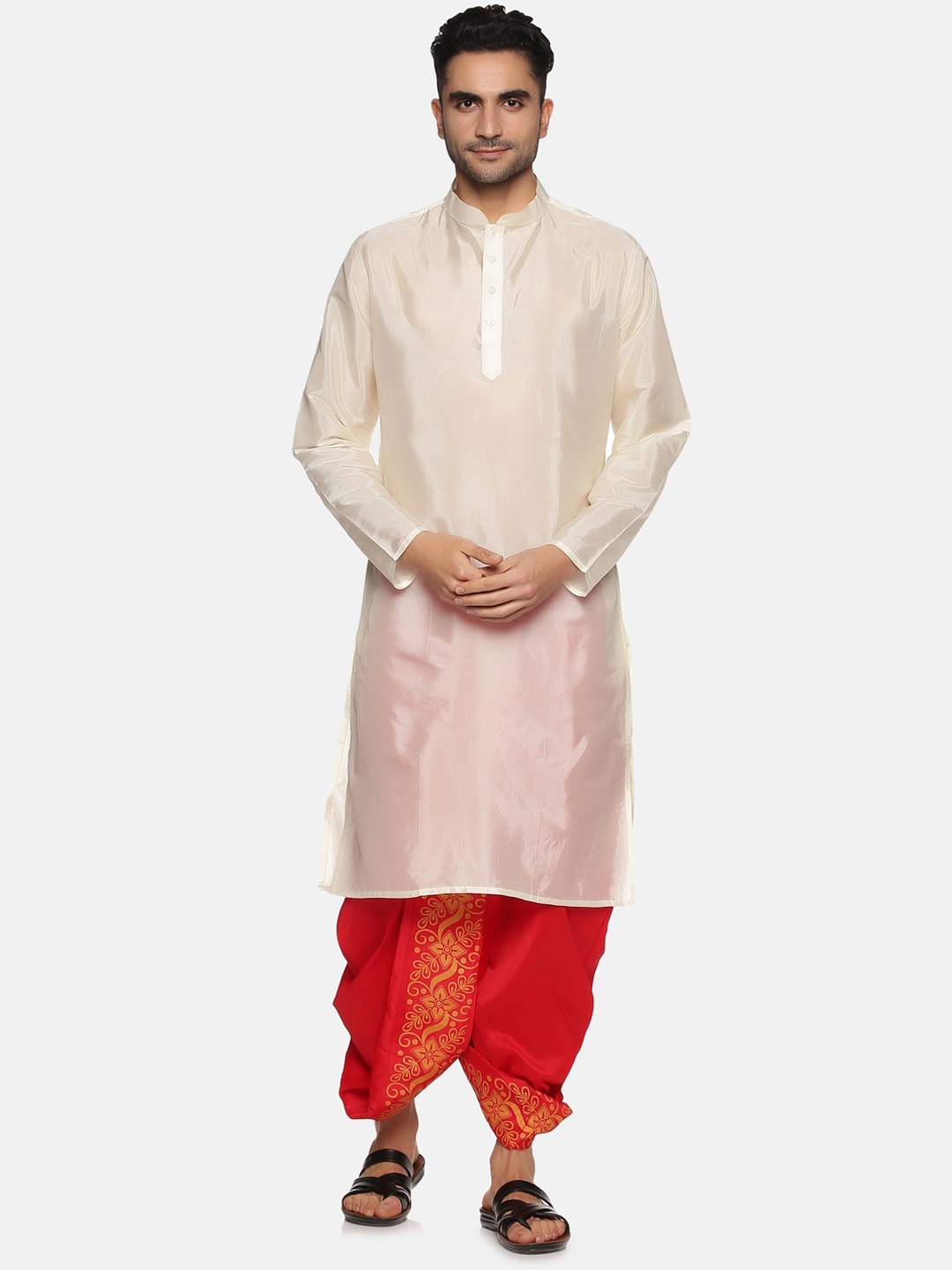 

Sethukrishna Men Kurta with Printed Dhoti Pant Set, Cream