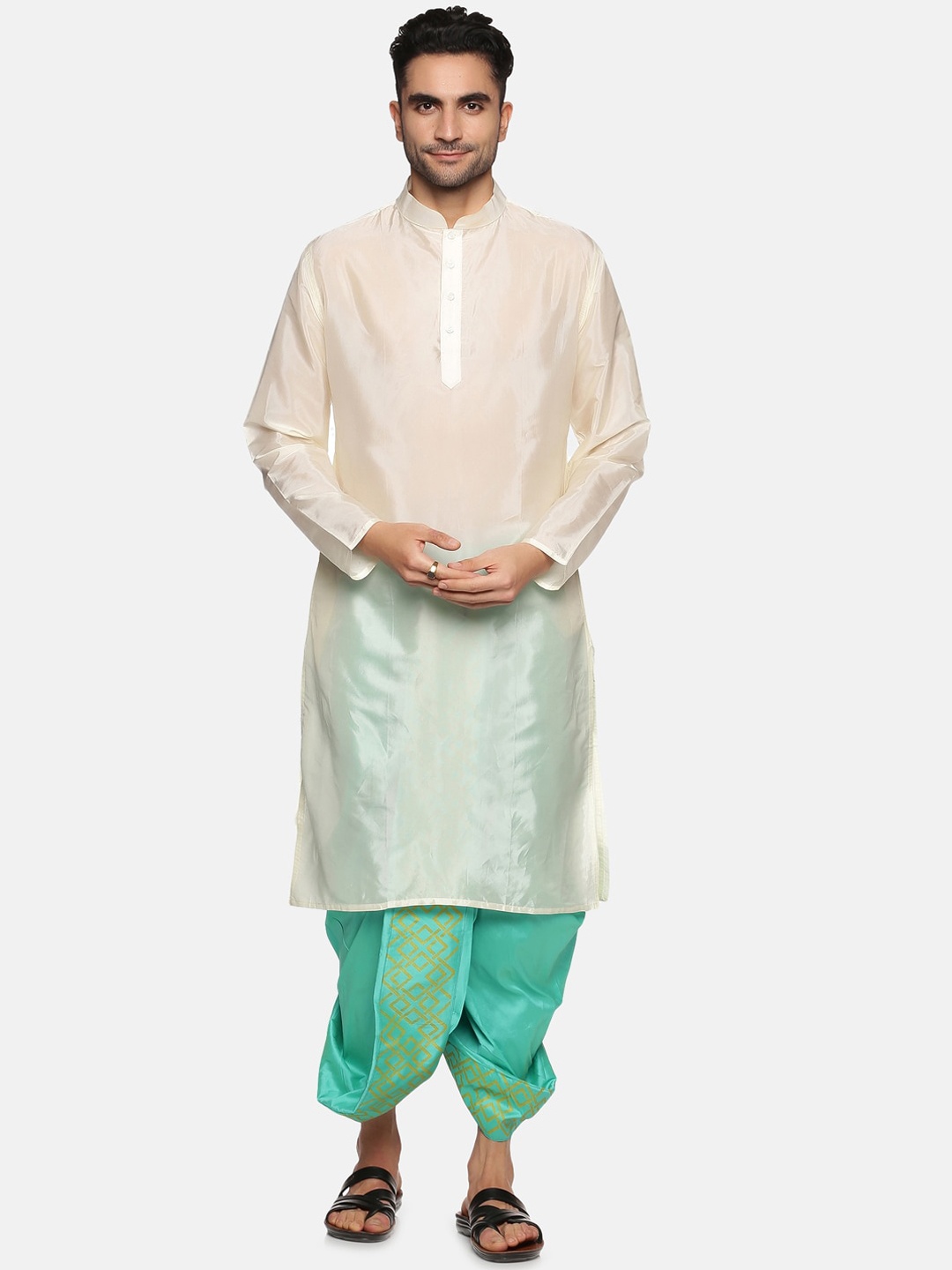 

Sethukrishna Men Cream-Coloured Kurta with Dhoti Pants