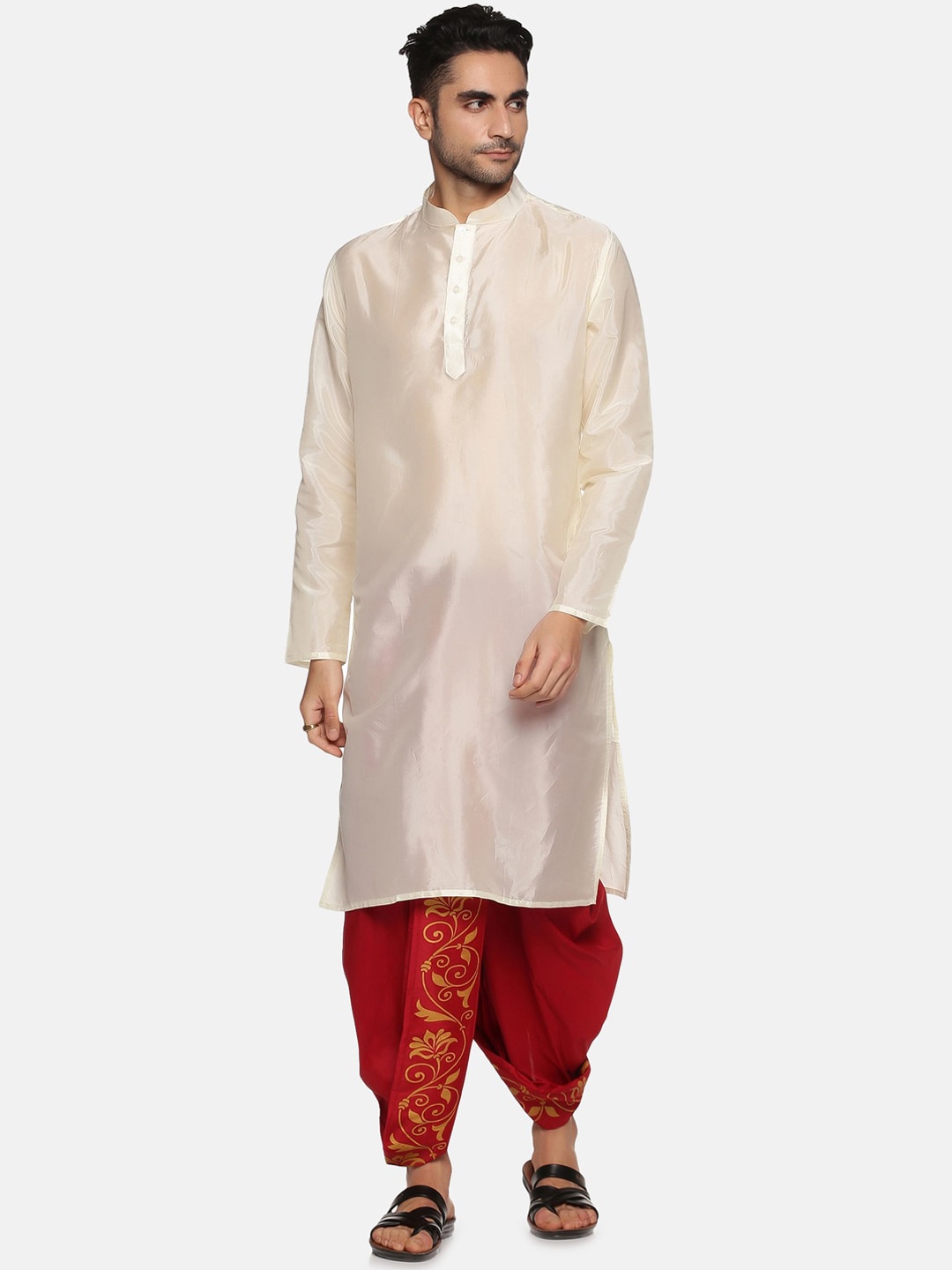 

Sethukrishna Men Cream-Coloured Kurta with Dhoti Pants