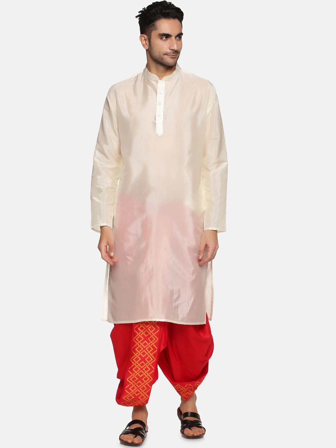 

Sethukrishna Men Cream-Coloured Kurta with Dhoti Pants