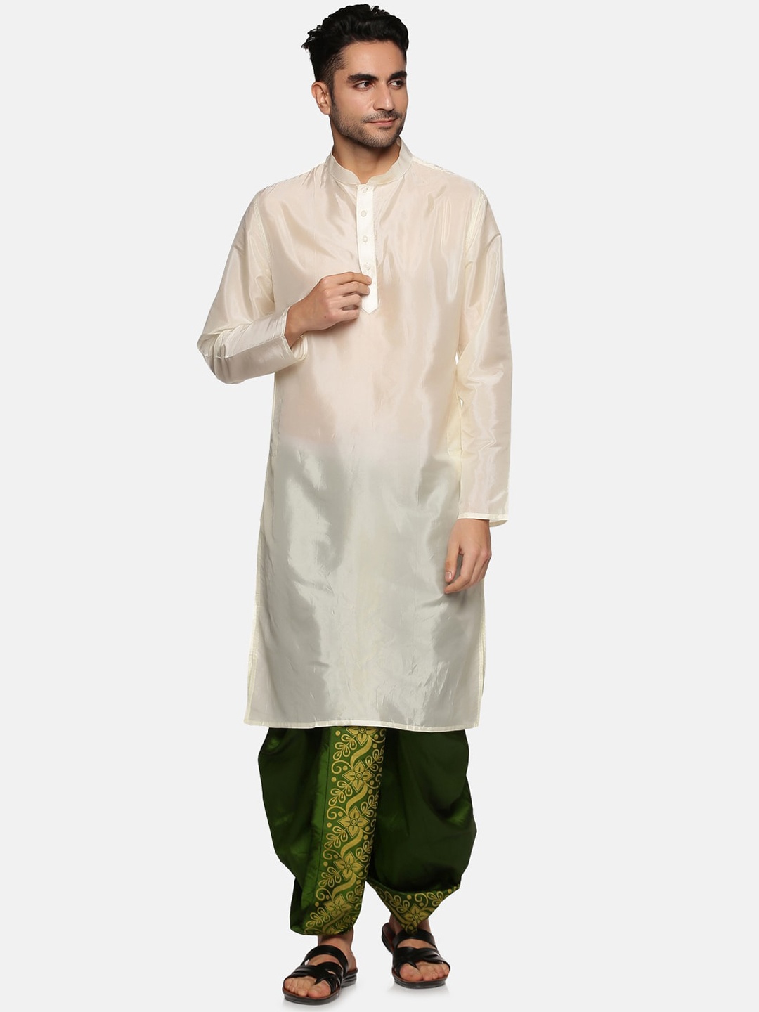 

Sethukrishna Men Cream-Coloured Kurta with Dhoti Pants