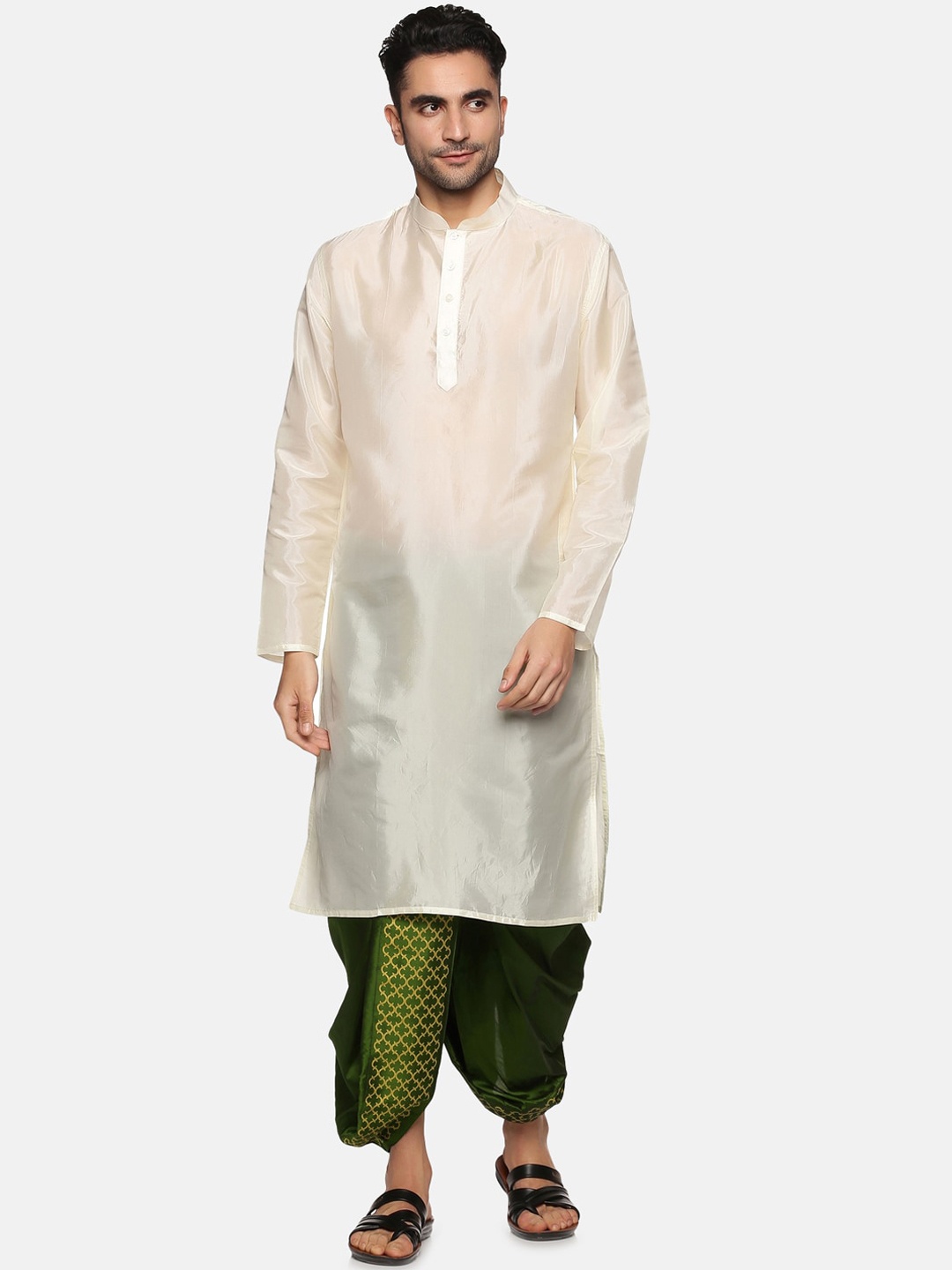 

Sethukrishna Men Cream-Coloured Kurta with Pyjamas