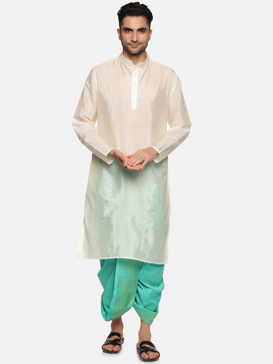 

Sethukrishna Men Cream-Coloured Kurta with Dhoti Pants