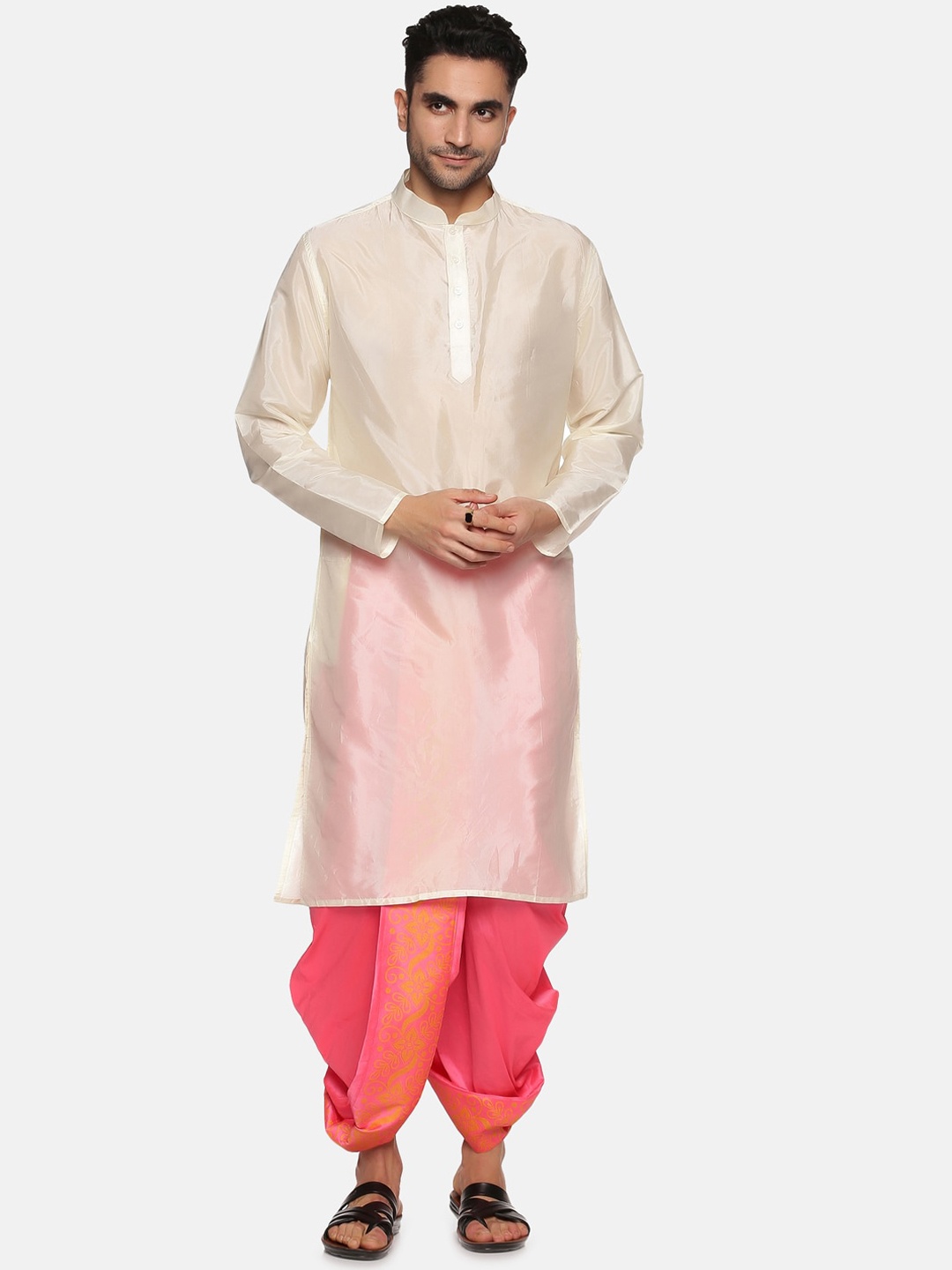 

Sethukrishna Men Cream-Coloured Kurta with Dhoti Pants