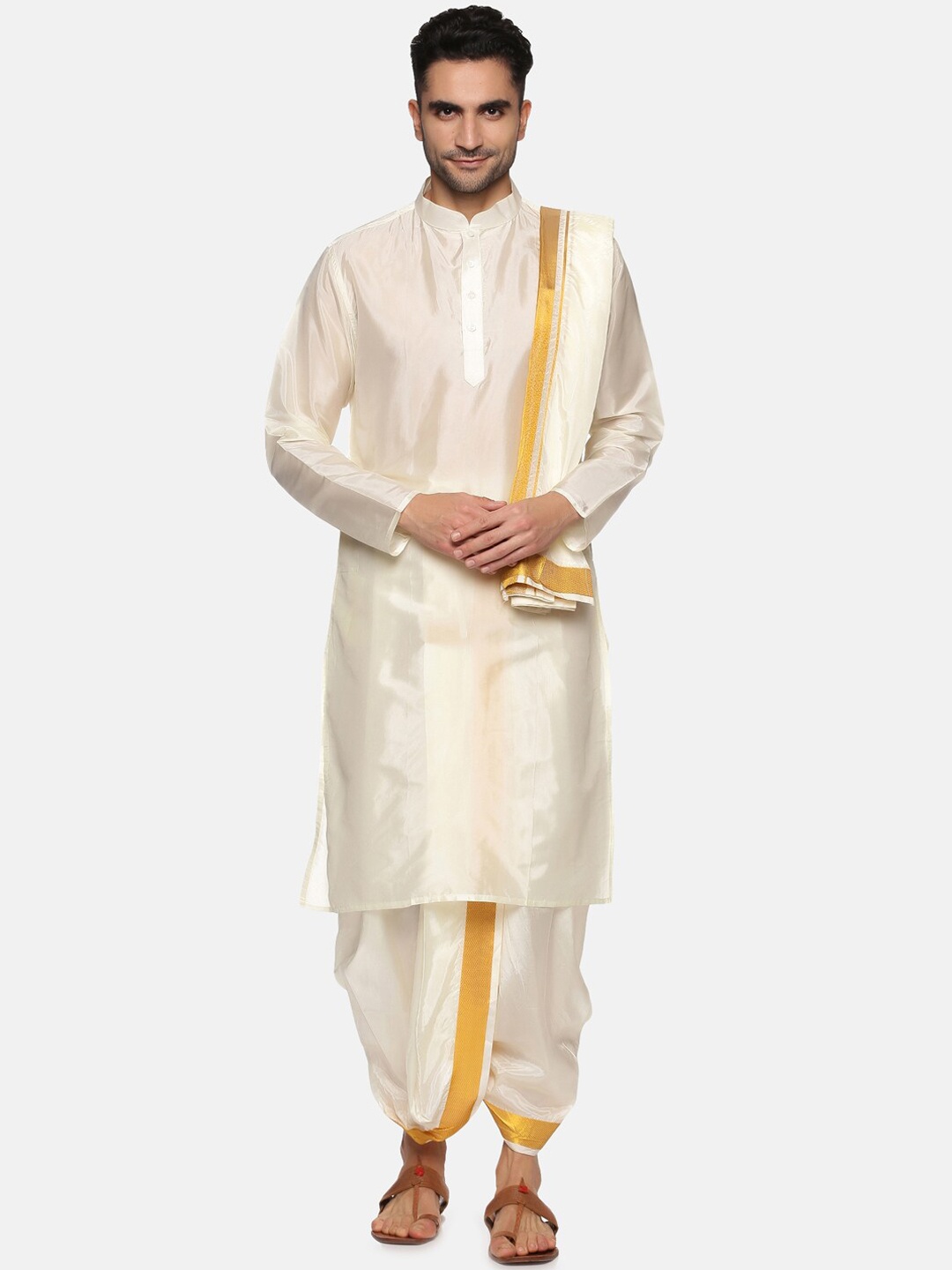

Sethukrishna Men Kurta with Dhoti Pants & With Dupatta, Cream