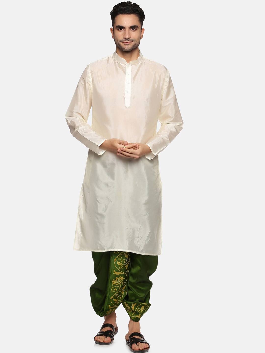 

Sethukrishna Men Art Silk Kurta with Dhoti Pant, Cream