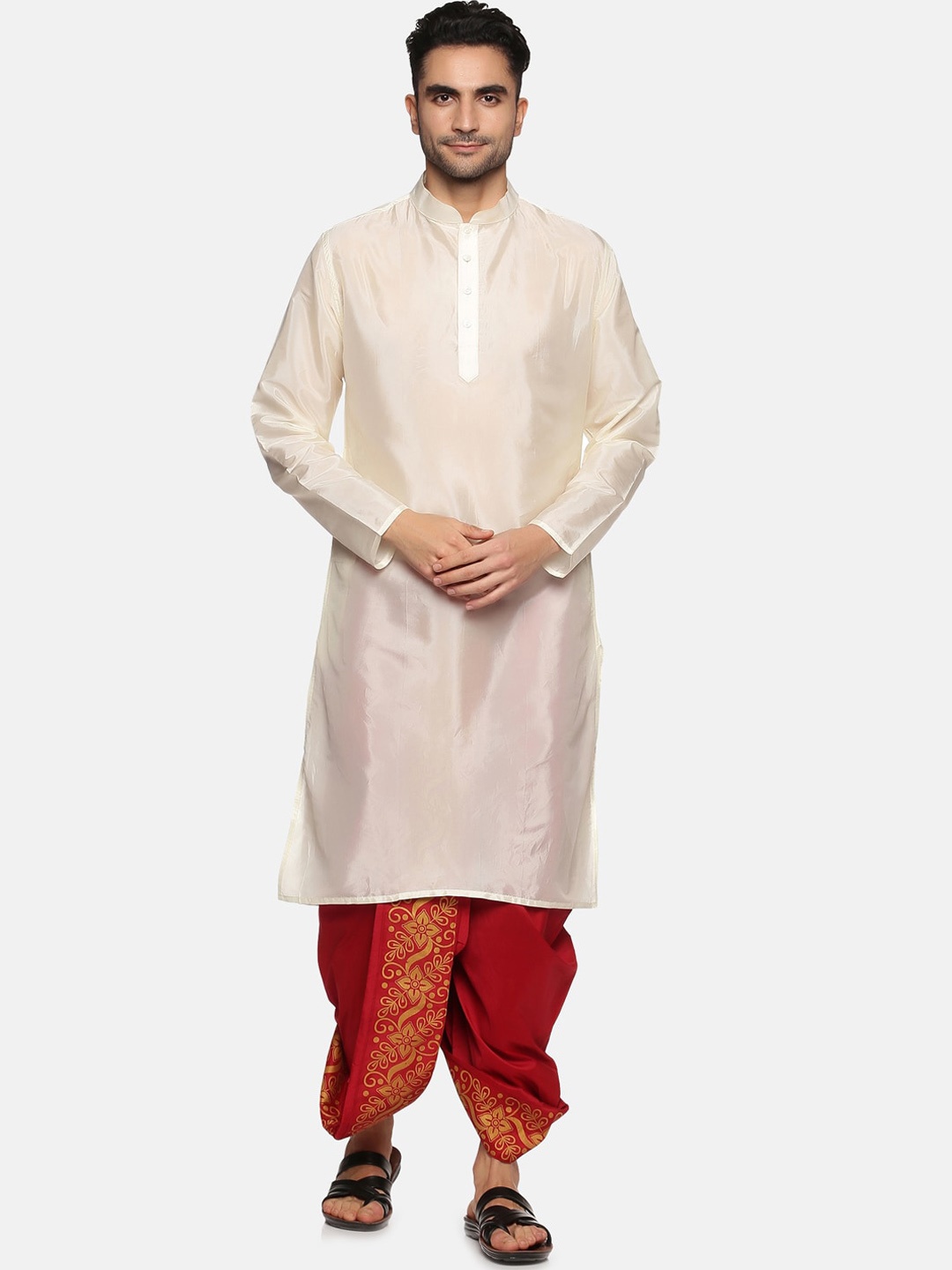 

Sethukrishna Men Cream-Coloured Kurta with Dhoti Pants