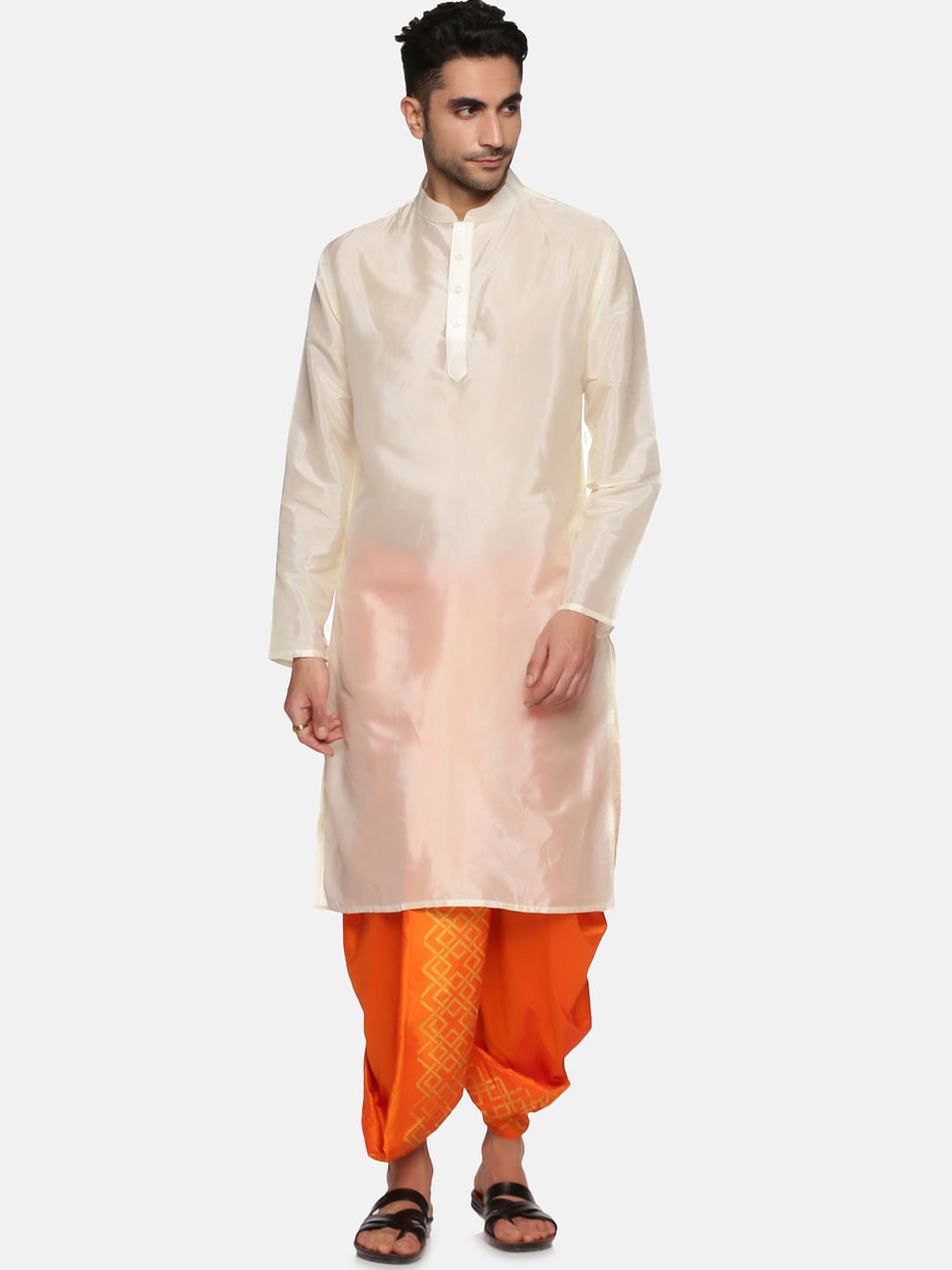 

Sethukrishna Men Cream-Coloured Kurta with Dhoti Pants