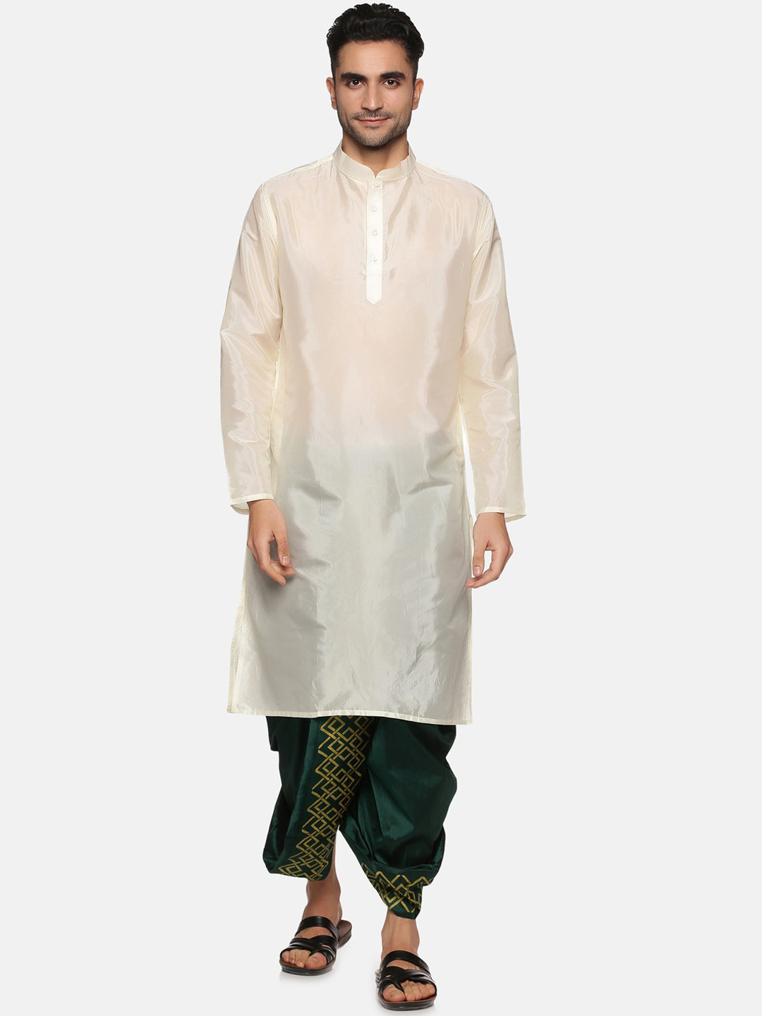 

Sethukrishna Men Art Silk Kurta with Dhoti Pant, Cream