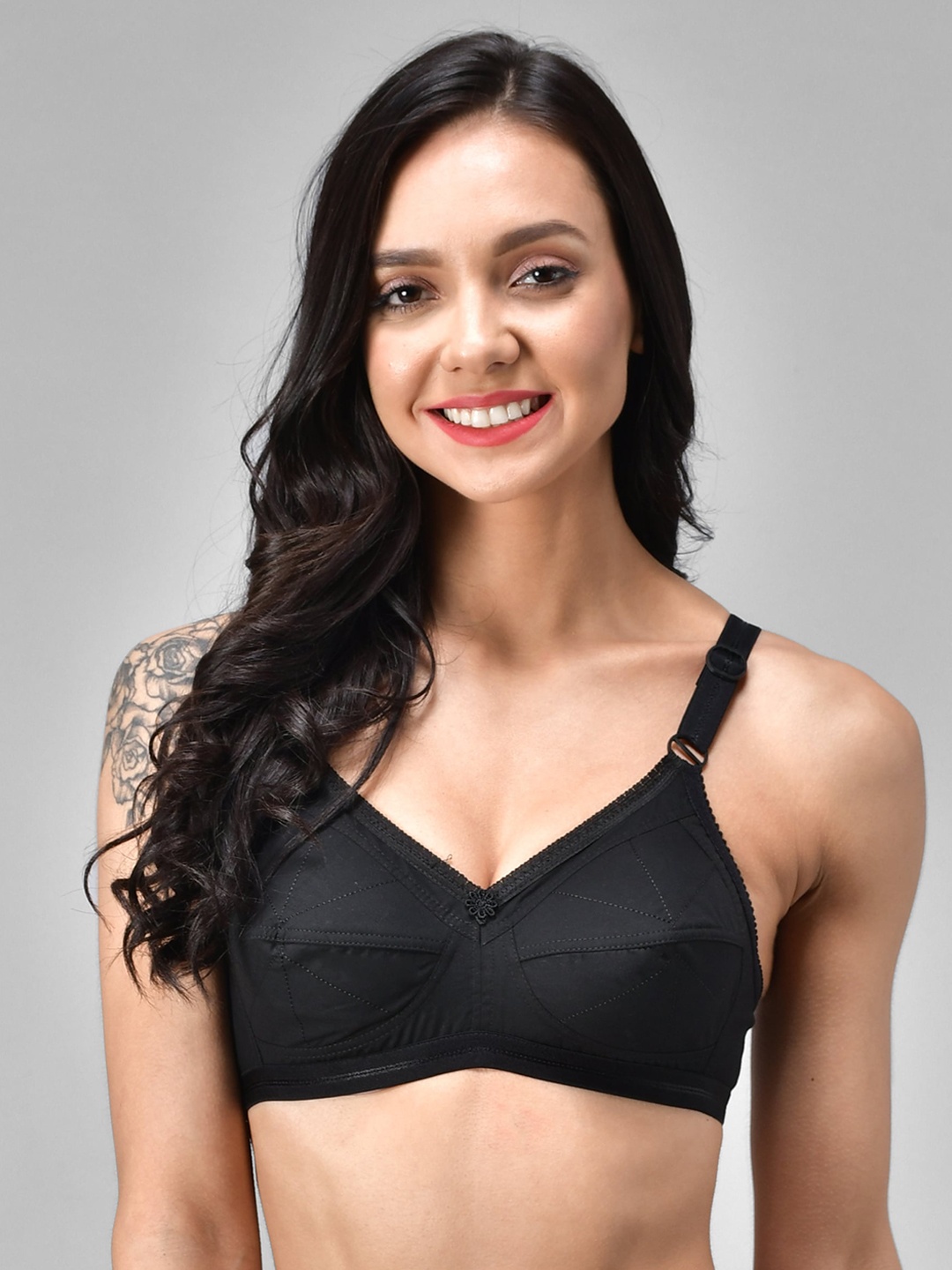 

BEWILD Non-Padded Cotton Bra FitwellBlack-Black