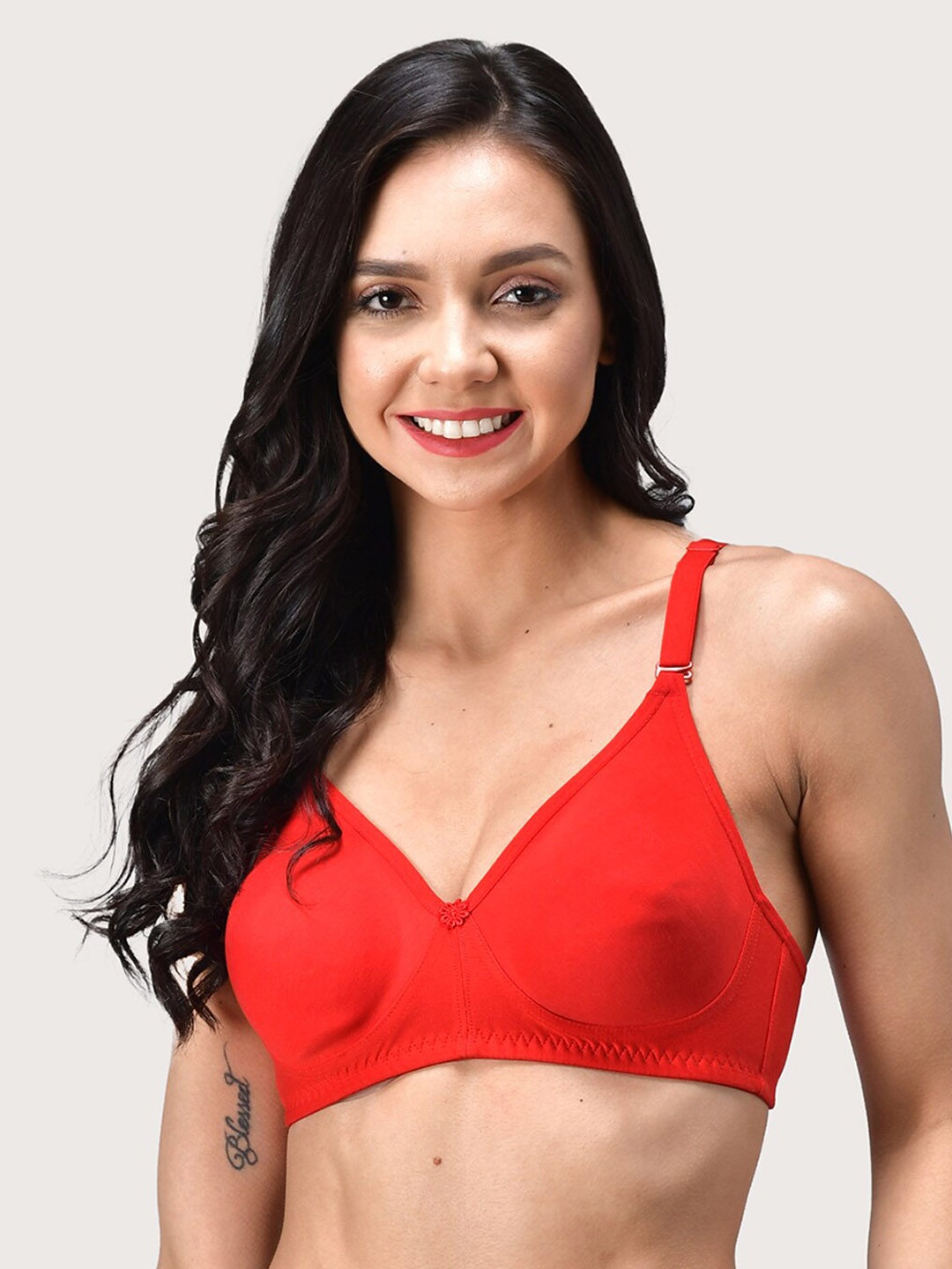 

BEWILD Full Coverage Non Padded Bra, Red