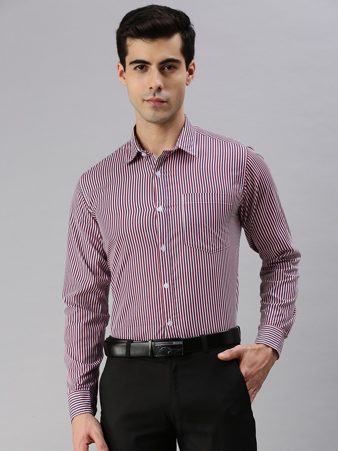 

WHITE HEART Men Red Striped Formal Shirt