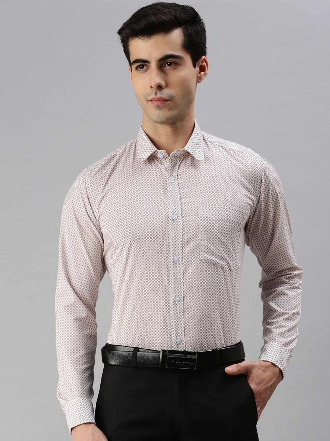 

WHITE HEART Men Beige Printed Formal Shirt