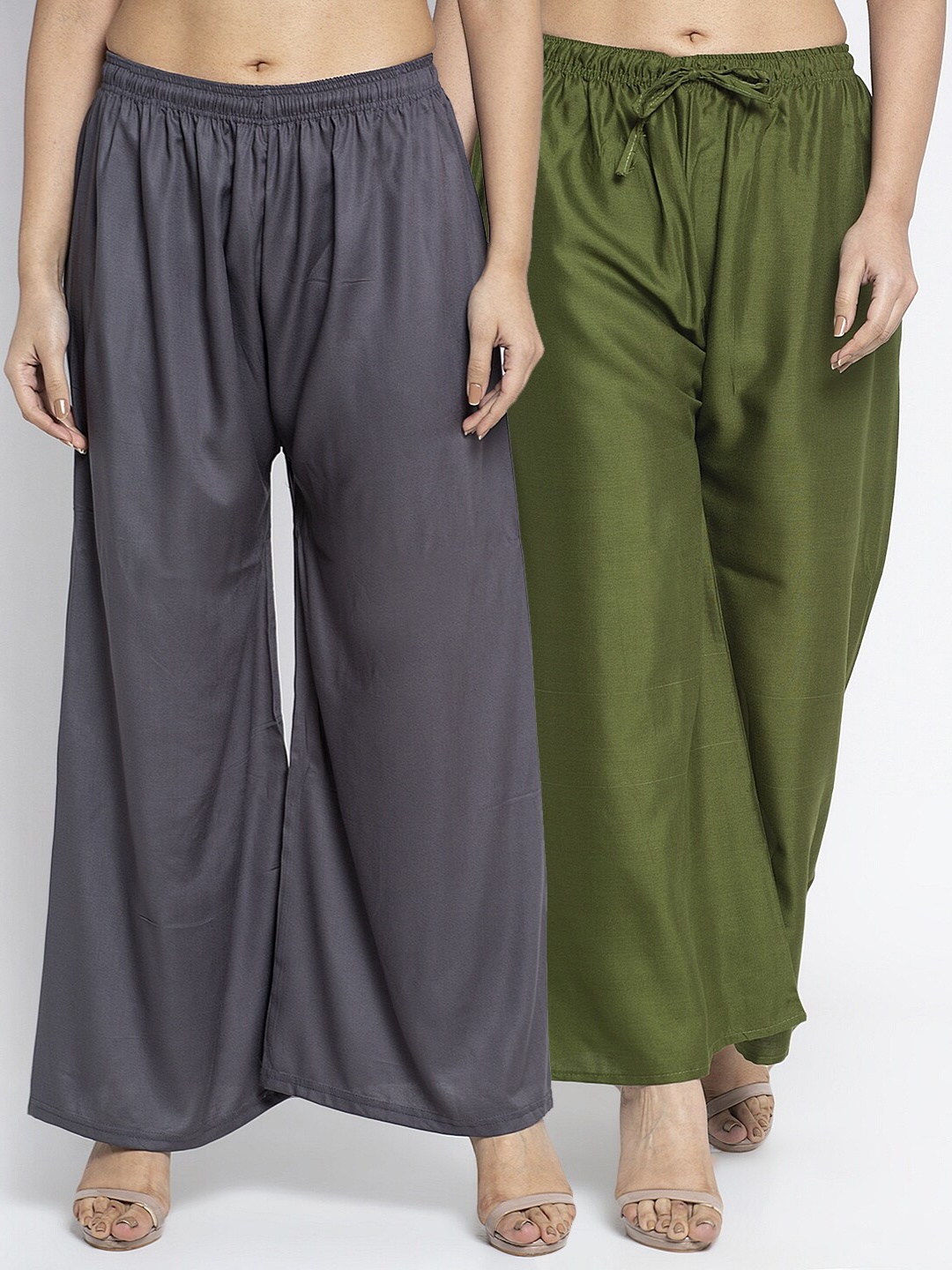 

GRACIT Women Pack of 2 Grey & Green Ethnic Palazzos