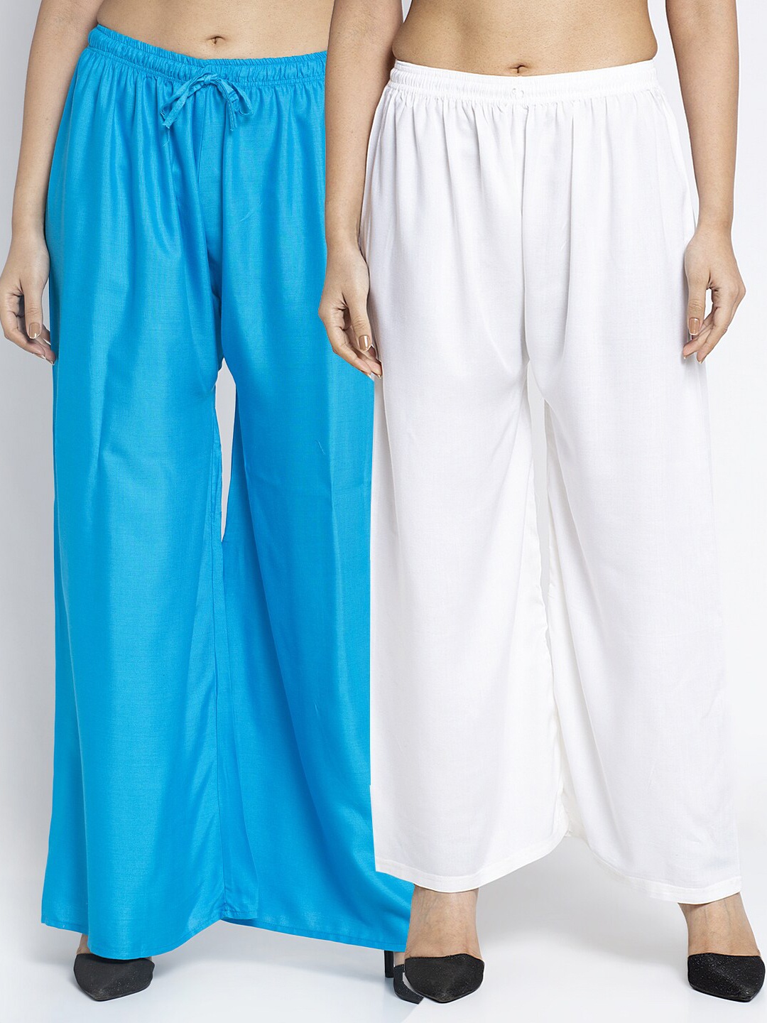 

GRACIT Women Pack of 2 Turquoise Blue & White Ethnic Palazzos