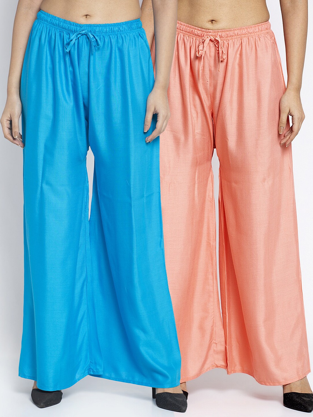 

GRACIT Women Pack of 2 Turquoise Blue & Peach-Coloured Ethnic Palazzos