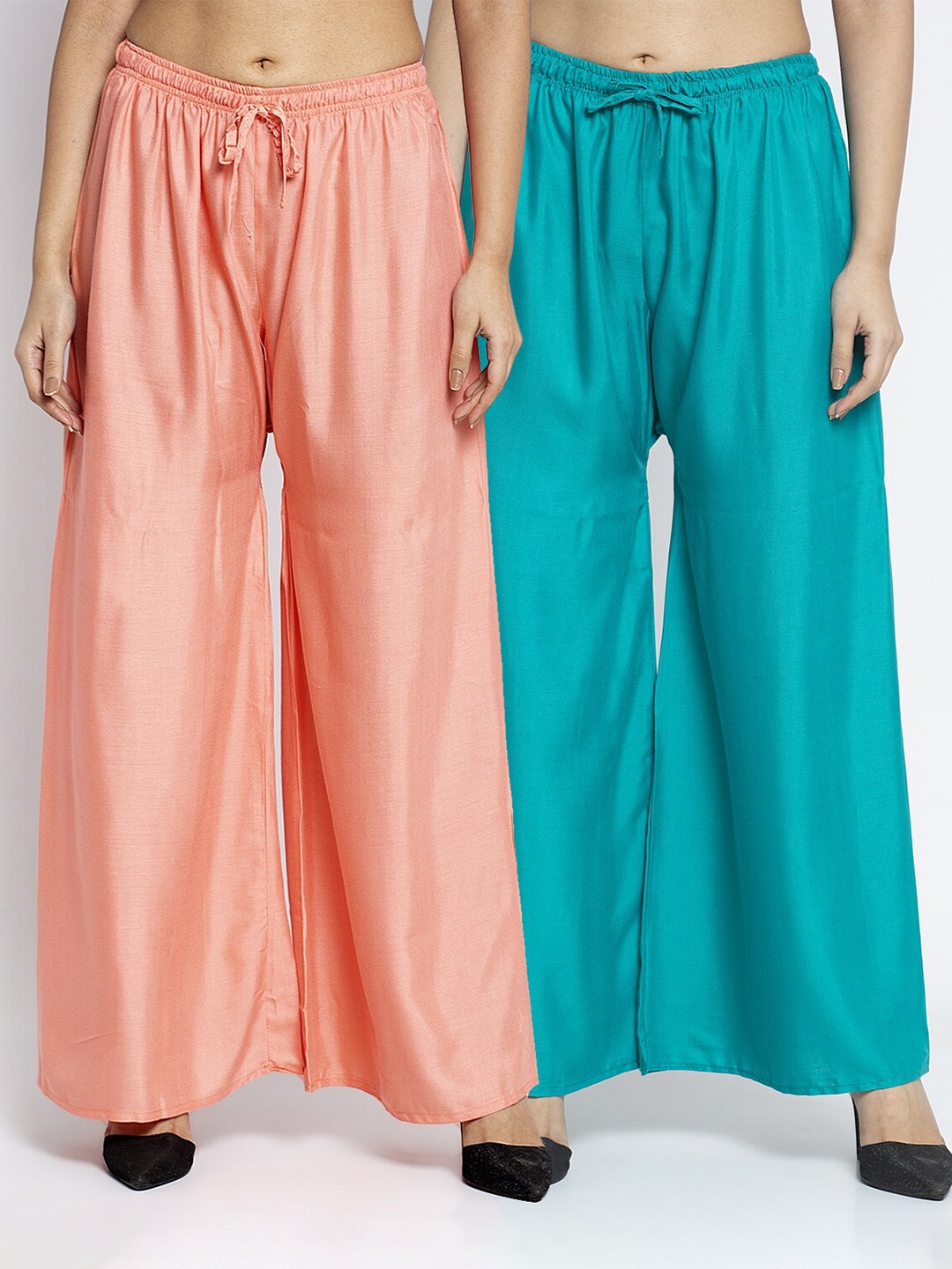 

GRACIT Women Pack of 2 Peach-Coloured & Sea Green Ethnic Palazzos