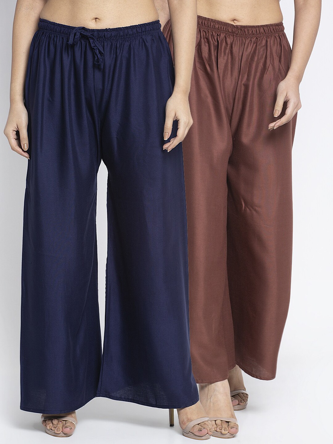 

GRACIT Women Pack of 2 Navy Blue & Brown Ethnic Palazzos