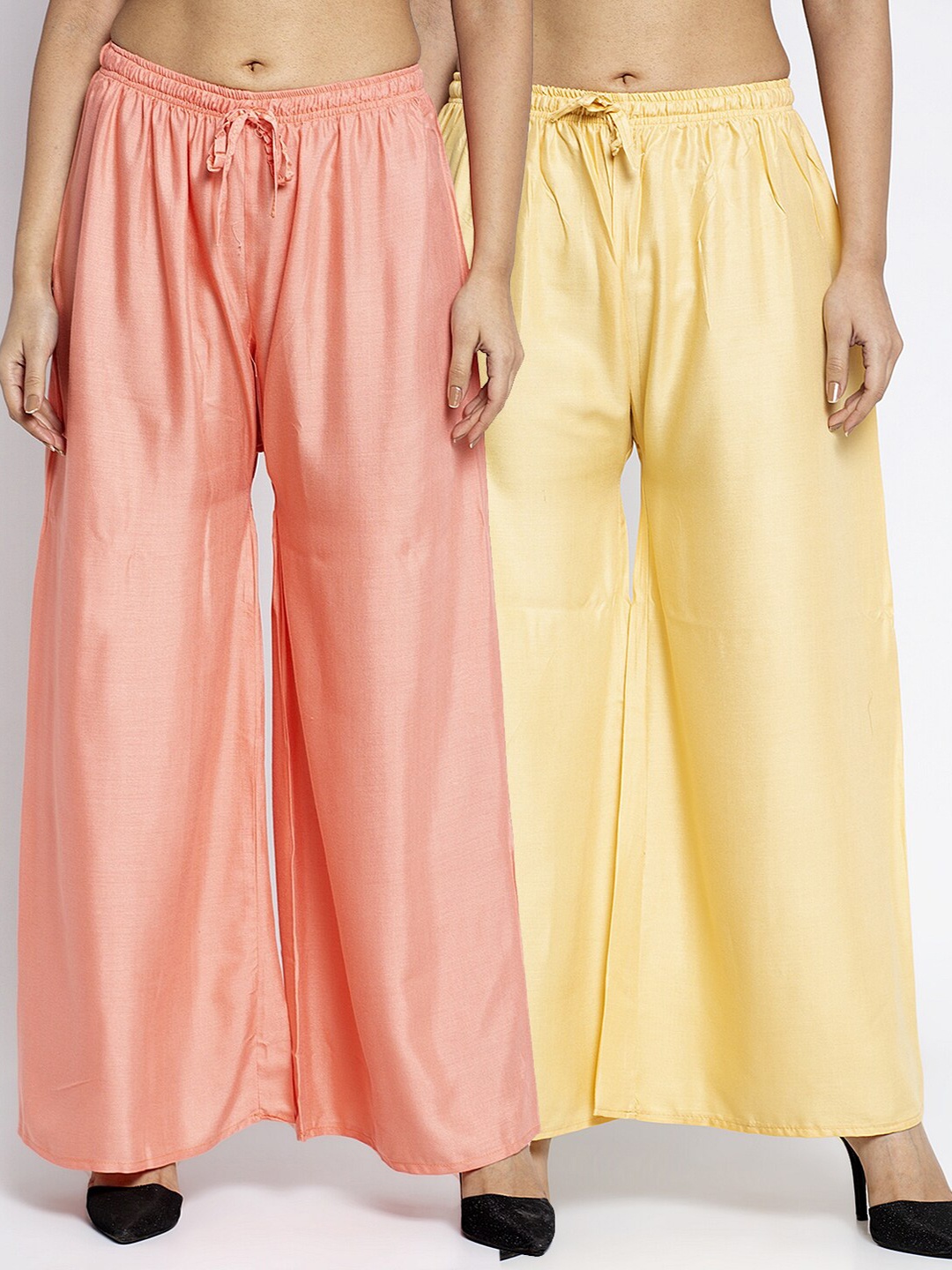 

GRACIT Women Pack of 2 Peach-Coloured & Beige Ethnic Palazzos