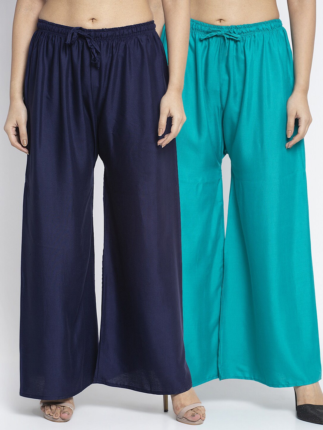 

GRACIT Women Pack of 2 Navy Blue & Sea Green Ethnic Palazzos