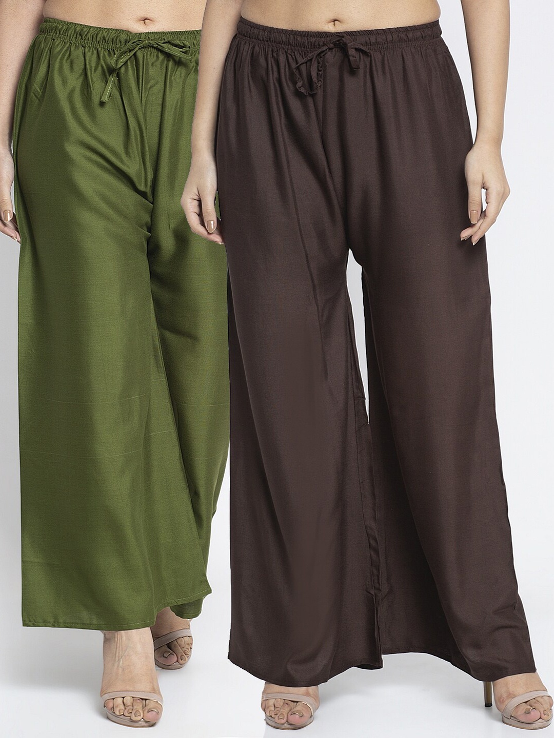 

GRACIT Women Pack of 2 Green & Brown Ethnic Palazzos