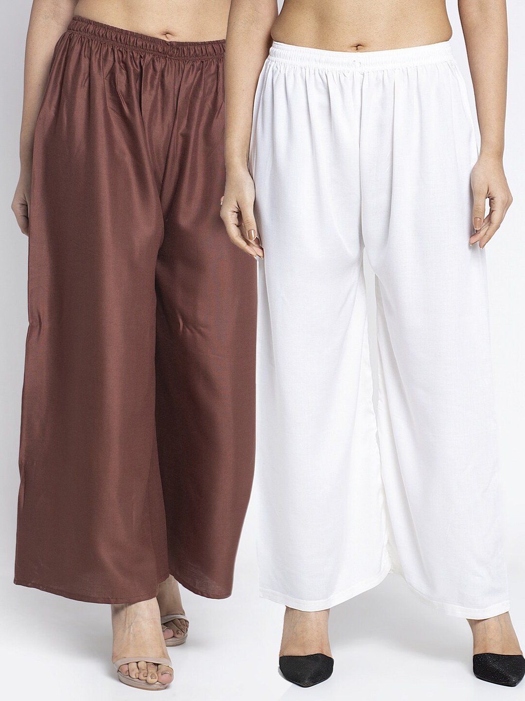 

GRACIT Women Pack of 2 Brown & White Ethnic Palazzos