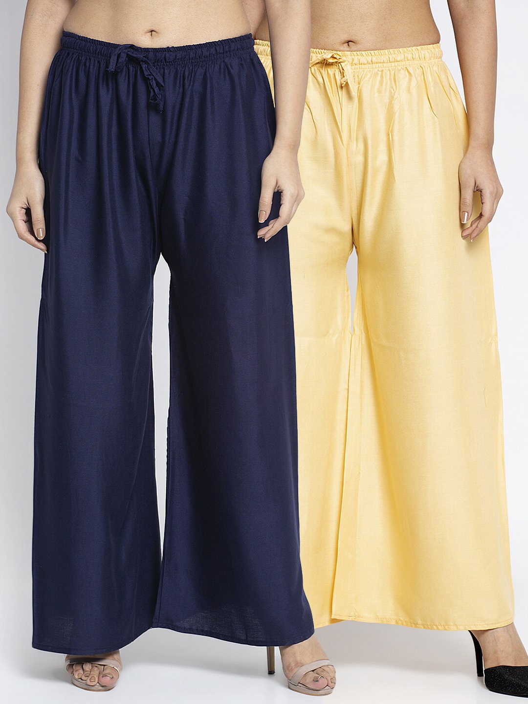 

GRACIT Women Pack of 2 Navy Blue & Beige Ethnic Palazzos