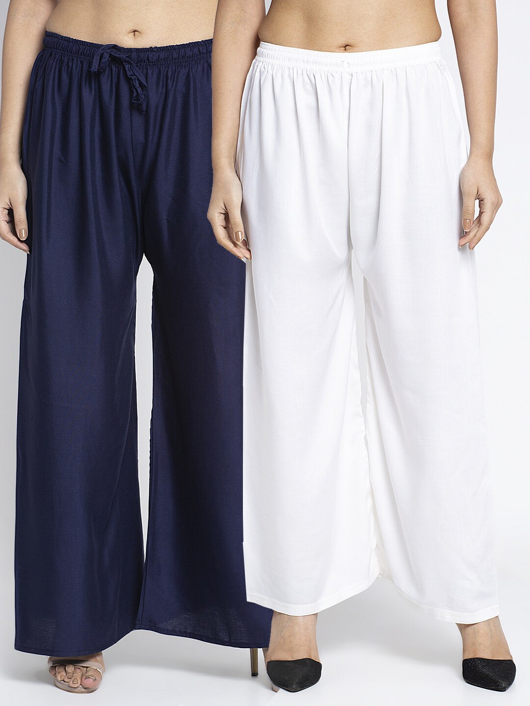 

GRACIT Women Pack of 2 Navy Blue & White Ethnic Palazzos