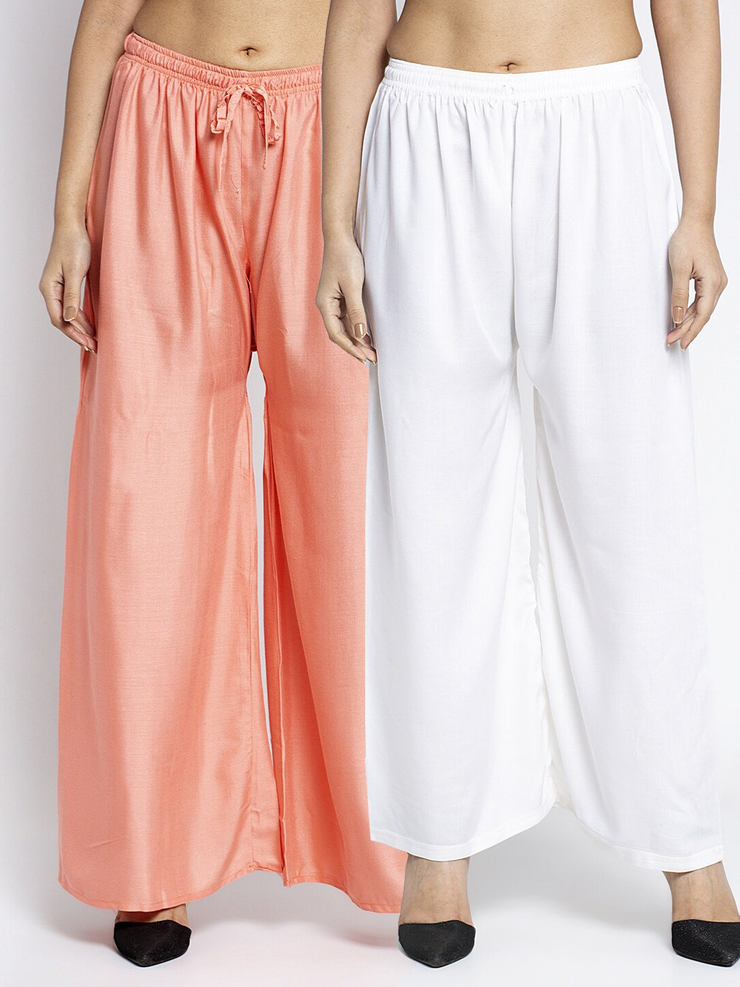 

GRACIT Women Pack of 2 Peach-Coloured & White Ethnic Palazzos