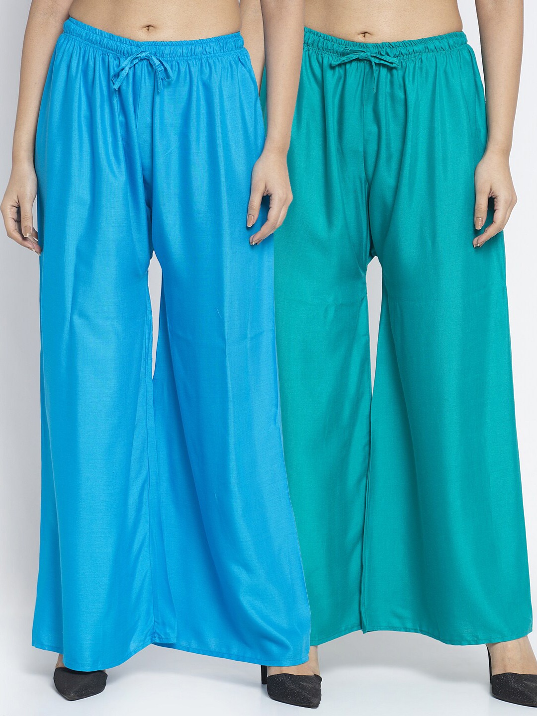 

GRACIT Women Pack of 2 Turquoise Blue & Sea Green Ethnic Palazzos