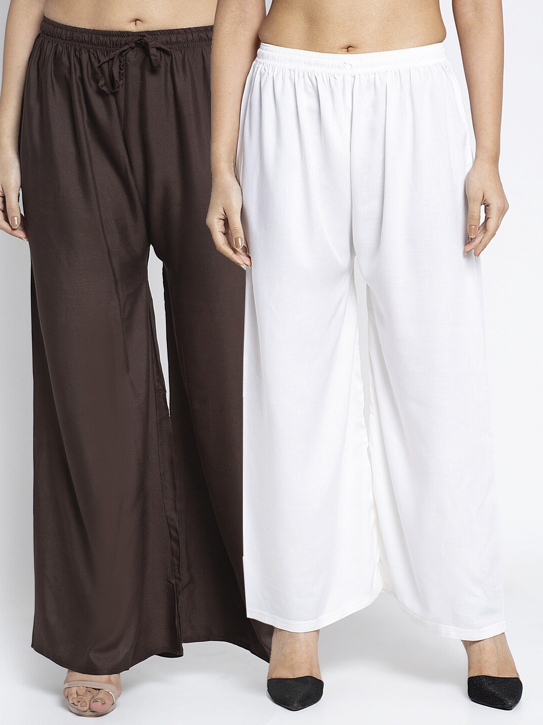 

GRACIT Women Pack of 2 White & Brown Ethnic Palazzos