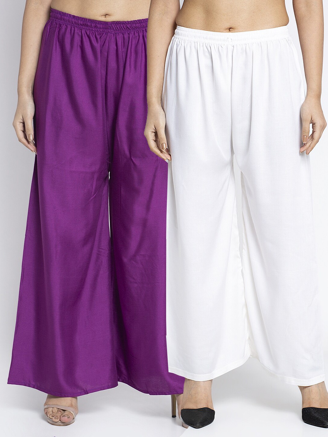 

GRACIT Women Pack of 2 Purple & White Ethnic Palazzos