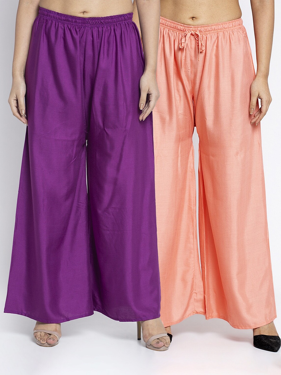 

GRACIT Women Pack of 2 Purple & Peach-Coloured Ethnic Palazzos