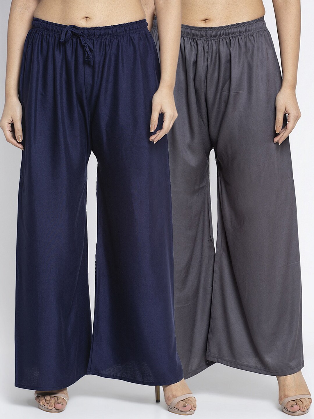 

GRACIT Women Pack Of 2 Navy Blue & Grey Ethnic Palazzos
