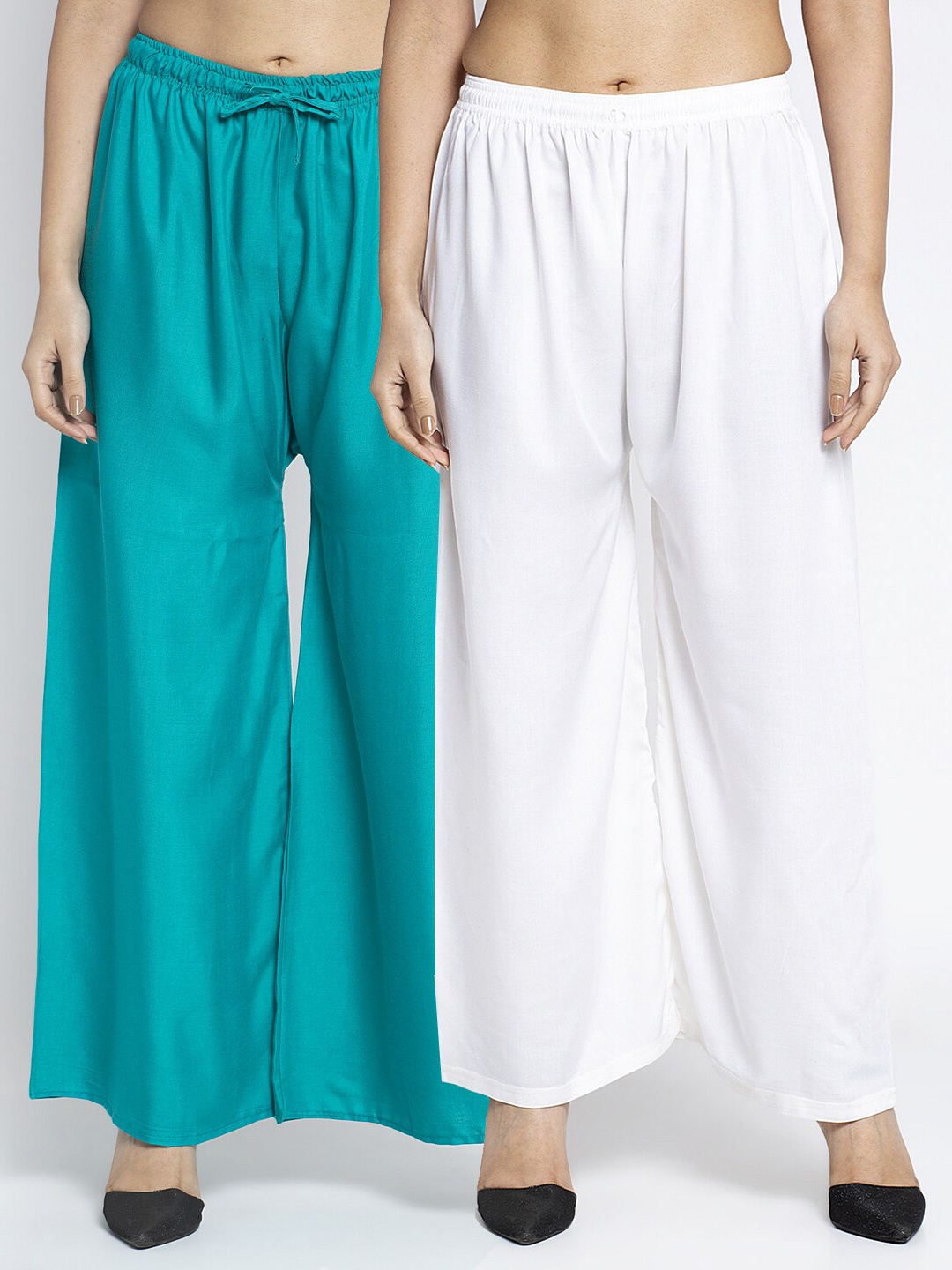 

GRACIT Women Pack Of 2 Blue & Off White Ethnic Palazzos