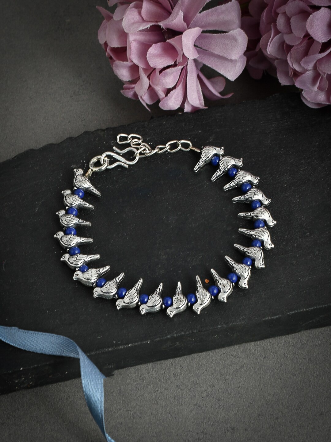 

Silvermerc Designs Silver-Plated Blue Evil Eye Ankle Bracelet