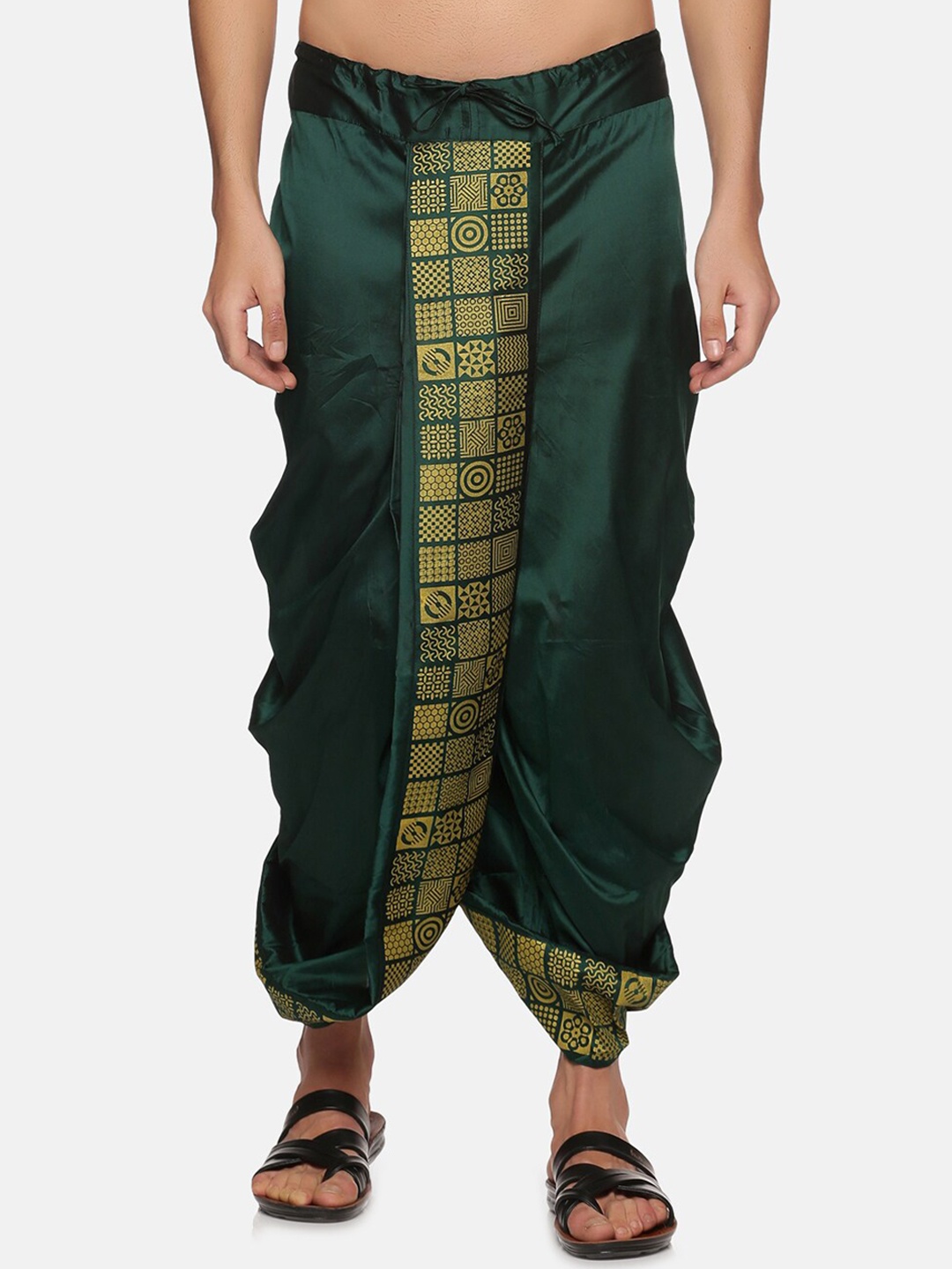 

Sethukrishna Men Green Printed Art Silk Dhoti