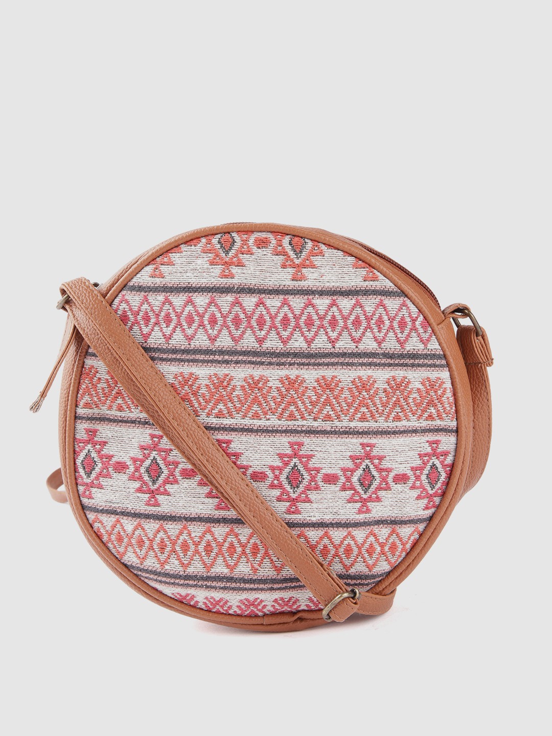 

Anouk Off White & Pink Ethnic Motifs Structured Sling Bag