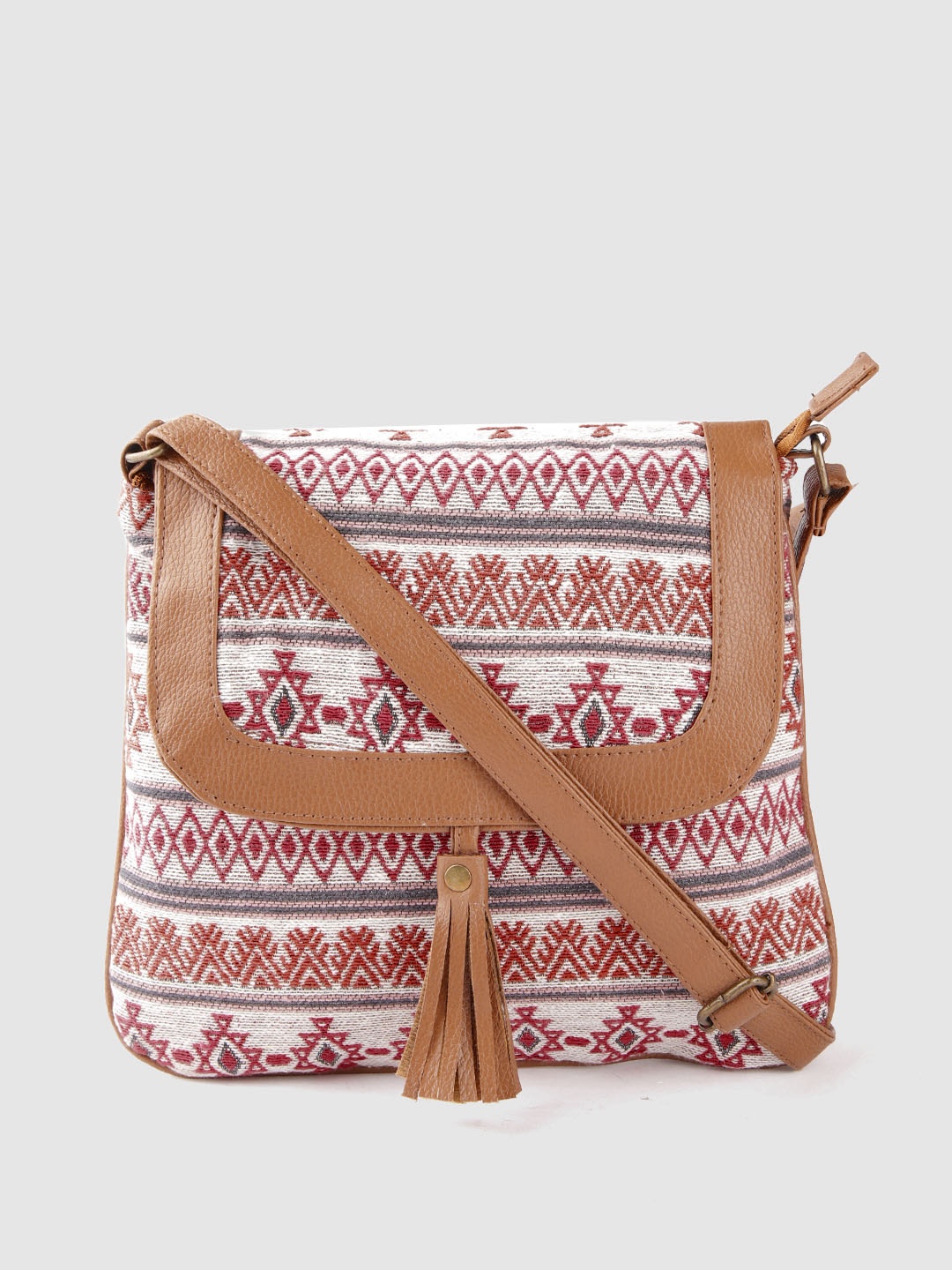 

Anouk Brown Ethnic Motifs Half Moon Sling Bag, Off white